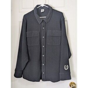 PINK Victorias Secret Sherpa Fleece Shacket Shirt XL Black Button Up Oversized